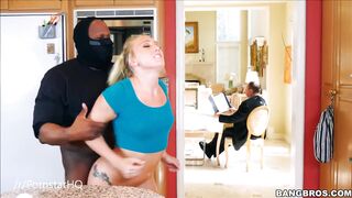 Pornstars: AJ Applegate sex in the kitchen during the time that dad is reading the newspaper
