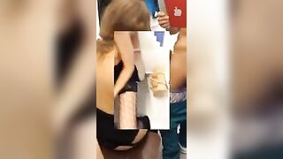 Public Cum: Tugjob in the shop's changing room, then she lets him cum on the floor