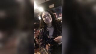 Public Flashing: 23 year old gf flashes at a bar final night