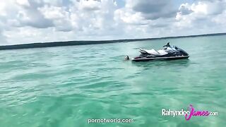 Naked Rahyndee James on the high seas on a jet ski - Public Sex