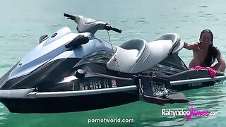 Public Sex: Nude Rahyndee James on the high seas on a jet ski