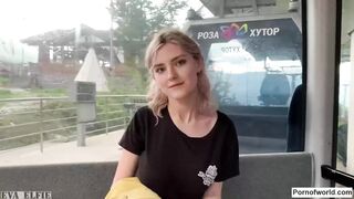 Eva Elfie - Teen swallows loads of cum on a cable car - public blowjob