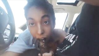 Claire Black gives a blowjob in the car. - Public Sex