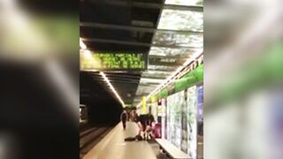 Couple having sex at a metro station in Barcelona in front of pretty much everyone - Public Sex
