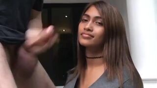 A fat dick fills the Thai girl's face with jizz