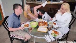 Dad enjoys freely using step-daughter during dinner - Free Use
