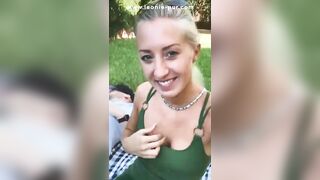 Outdoors: Fingering her constricted aperture in a constricted costume
