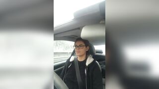 Beautiful Girl Playing With Her Tits While Driving