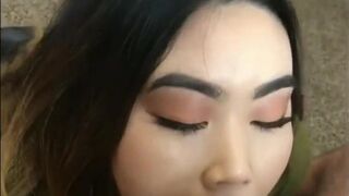 Beautiful Asian girl finishing a lucky white cock - Girls Finishing The Job