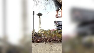 Iconic dump in front of the iconic Space Needle in Seattle - Girls Farting and Pooping