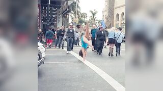 Glad Gal Does An Embarrassing Cartwheel On A Busy Street