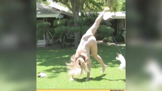 Her dog joining with gymnastics - Funny