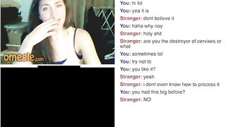 NSFW Reactions: Sexy brunette shocked by giant cock on omegle