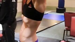 UFC fighter Yana Kunitskaya checking her weight for her fight against Cris Cyborg at UFC 222 - Sports