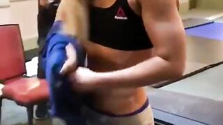 Sports: UFC fighter Yana Kunitskaya checking her weight for her fight against Cris Cyborg at UFC 222