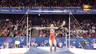 Eythora Thorsdottir bending over at 2017 European Artistic Gymnastics Championships - Olympic Games