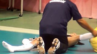 Winifer Fernandez gets some help stretching - Olympic Games