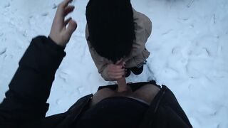 Hot and Fast Oral CREAMPIE in the Frosty Forest - Oral Creampie