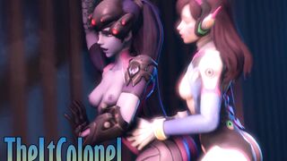 Overwatch: D.va and Widowmaker taking turns with a strap-on