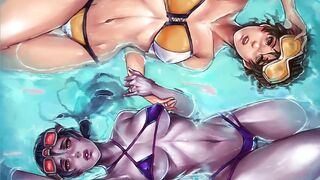 Tracer & Widowmaker floating w/ nude x-ray - animated wallpaper