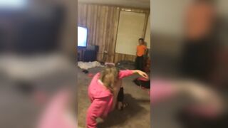 Girls Getting Pantsed: Pantsed nude ass in the family living room