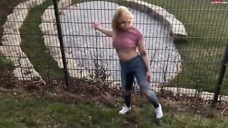 beautiful angel with wet pants gets peed on