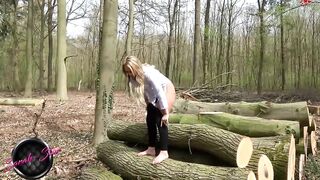 pissing on some logs