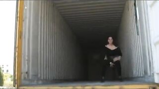 Girl in Empty Container Lorry - Pee