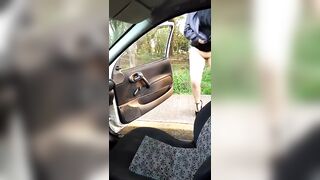 Female Desperation - Pissing Outside the Passenger Side of the Car - Pee