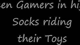 Teen gamers riding toys