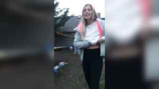 Petite White Blonde Girl Flashes Her Perfect Boobs With Perky Tiny Boobs For A Split Second - Petite