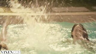 Megan Rain and Riley Reid sneaks into pool